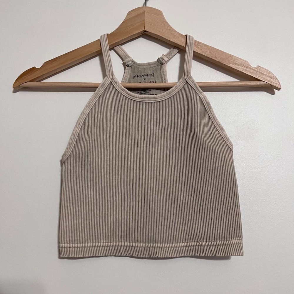 NWOT Free People Movement Happiness Runs Ribbed Crop Tank in Stone Eagle - Picture 2 of 4
